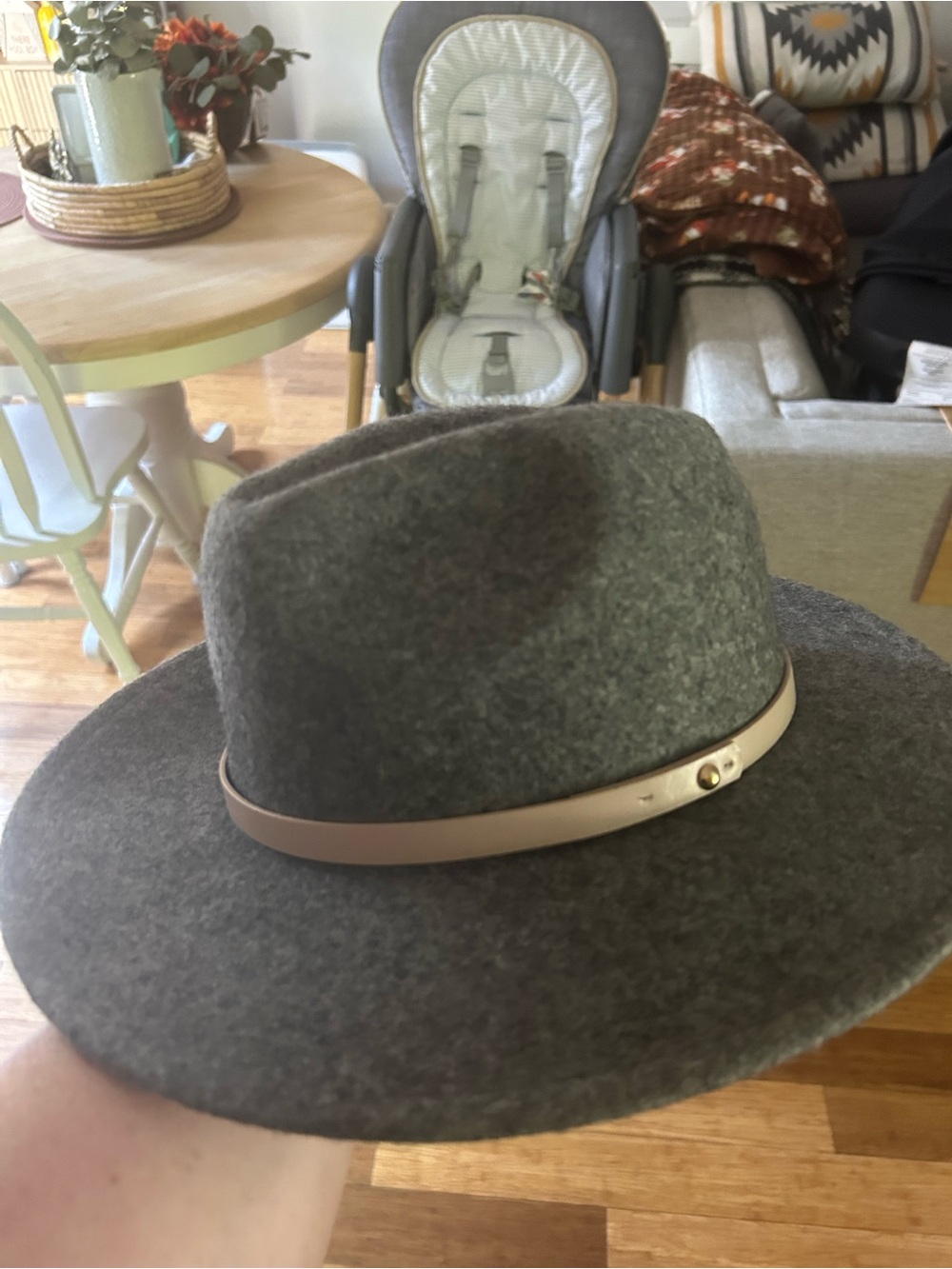 Free People Gray Felt Wide-Brim Fedora with Beige Band